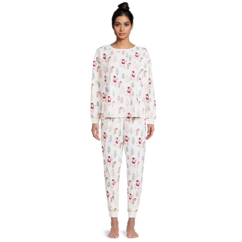 Disney Winnie the Pooh Women's Soft Christmas Top Pants Pajama Set 2-Piece Large - Picture 1 of 13